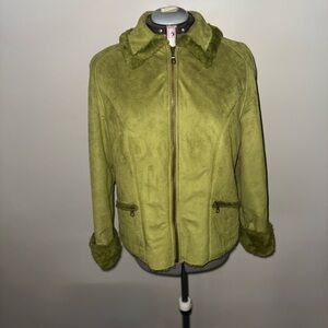 Tsunami Green Faux Suede Faux Fur Lined Jacket Coat